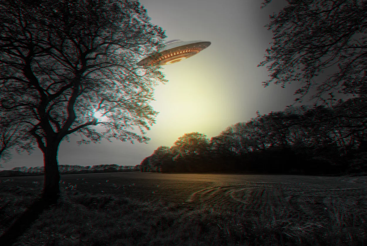 ufo-forest-and-spaceship-with-nature-alien-and-futuristic-with-fantasy-and-travel-saucer-extraterrestrial-and-vessel-flying-over-woods-trees-or-earth-with-science-fiction-and-invasion