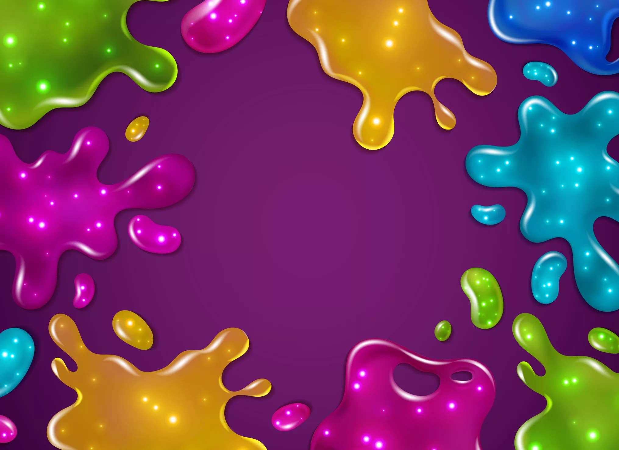color-slime-background-glossy-sticky-yellow-purple-green-and-blue-slime-blots-splashes-with-glitter-girly-dripping-toys-vector-border