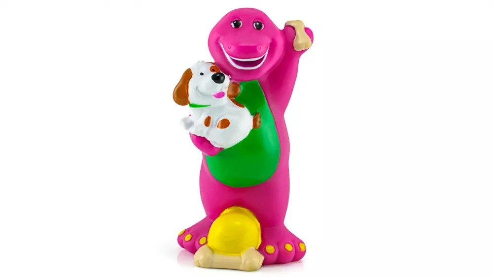 barney-the-purple-dinosaur-figure-toy-and-white-dog