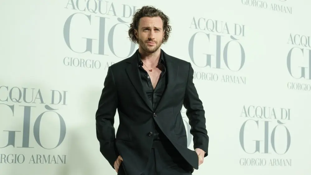 Aaron Taylor Johnson attends the Madrid photocall for "ACQUA DI GIO" By Giorgio Armani at Matadero Madrid on March 07^ 2024 in Madrid^ Spain.