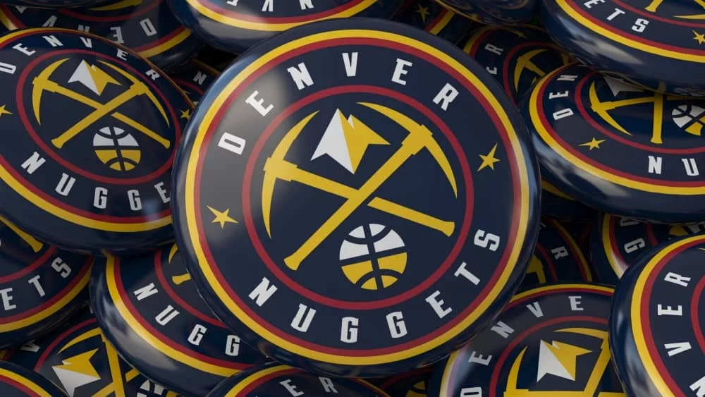 3d rendering of multiple badges with the Logo of Denver Nuggets^ NBA Basketball Team