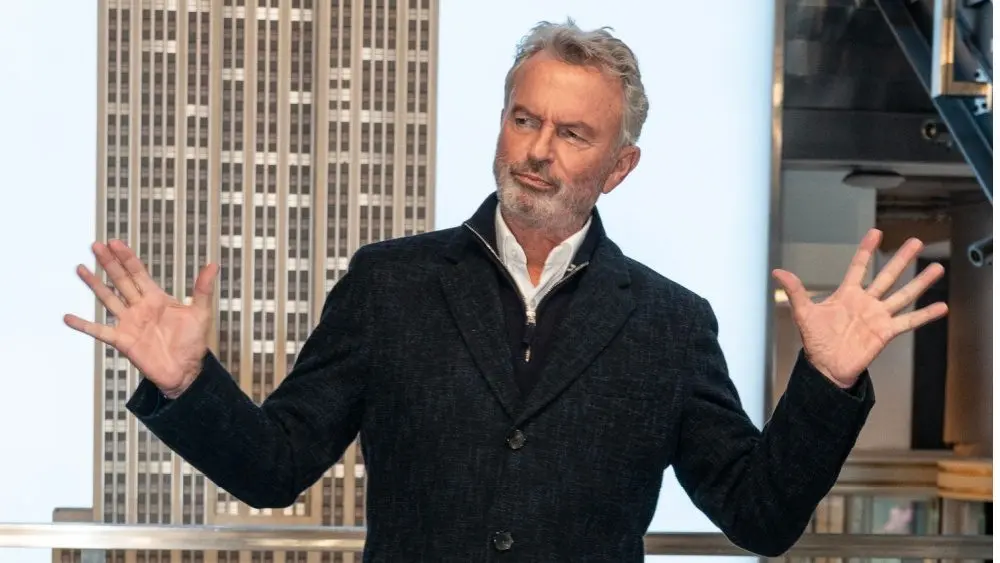 Sam Neill visits Empire State Building in New York on March 6^ 2024 to celebrate series premiere of Peacock's 'Apples Never Fall'
