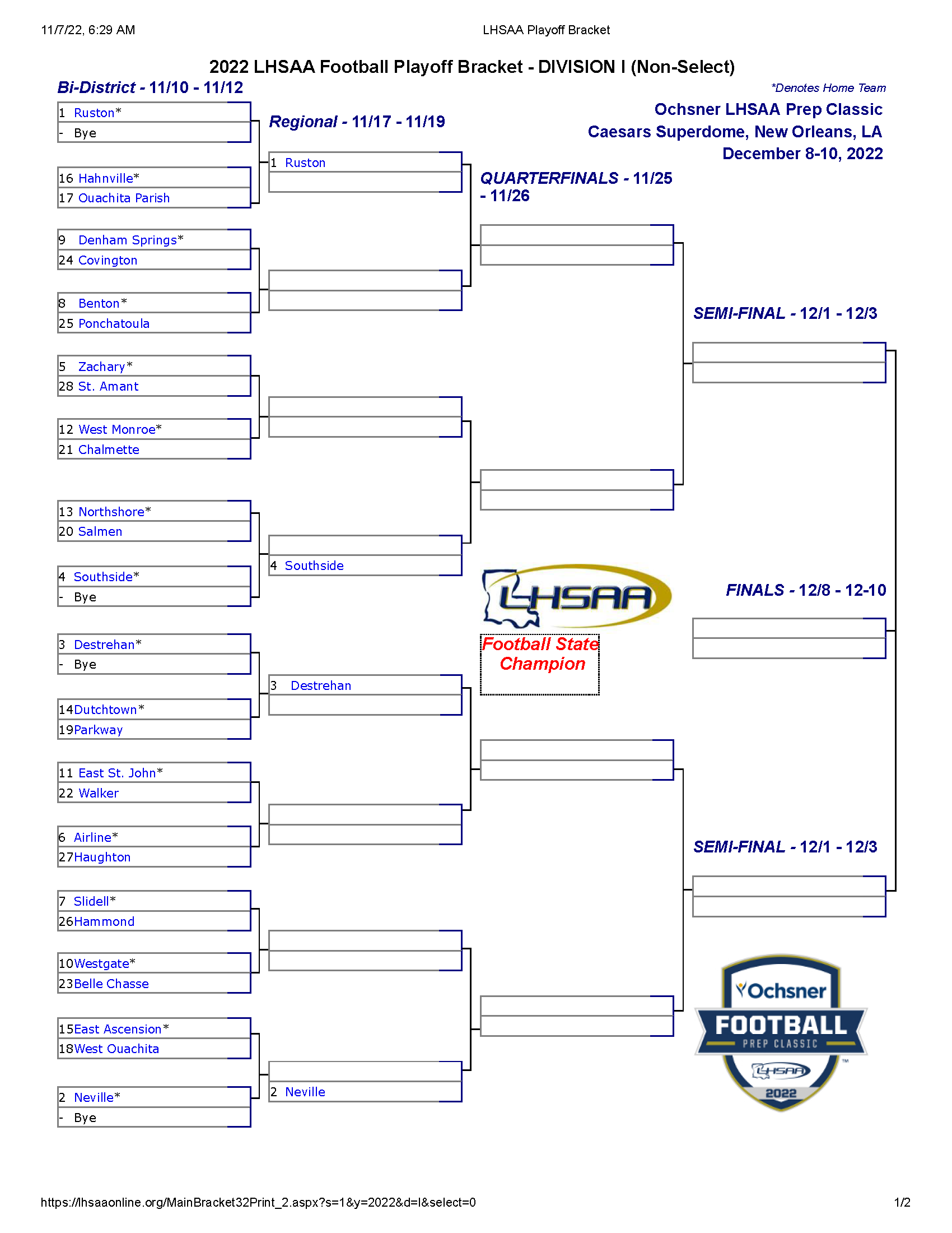 2022 high school football playoff brackets, with updated results, times,  dates 