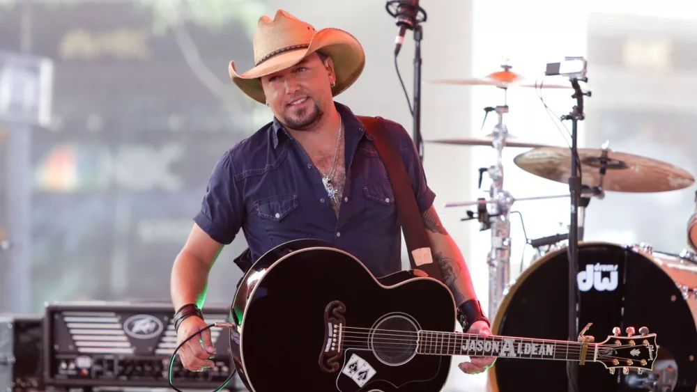 Jason Aldean performs onstage at NBC's 'Today Show' at Rockefeller Plaza July 31^ 2015 in New York City.