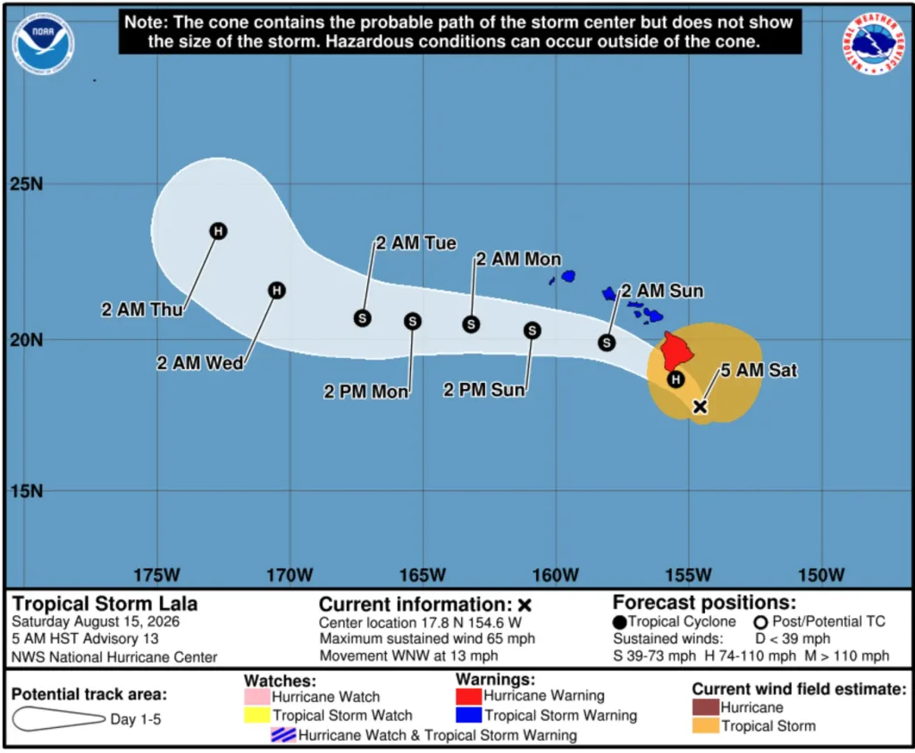 Outer Rainbands From Lala Reaching Hawaii Island as Hurricane Conditions Expected Today