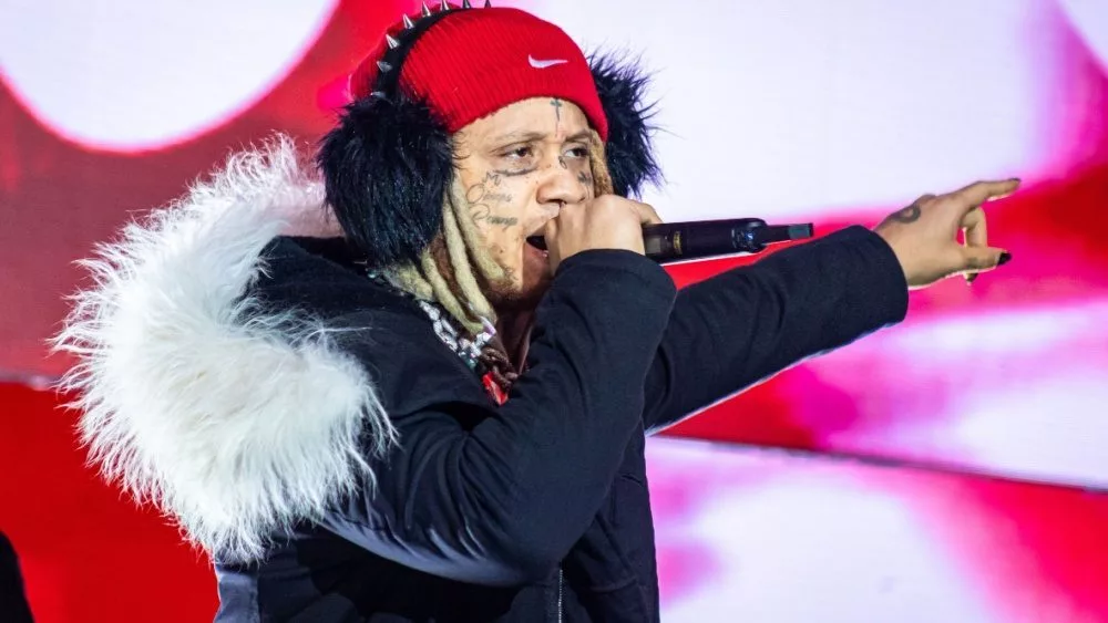 American rapper and singer Trippie Redd joins KSI on stage during a performance at Misfits Boxing X-Series 17 in Dublin's 3Arena Dublin^ Ireland - August 31 2024