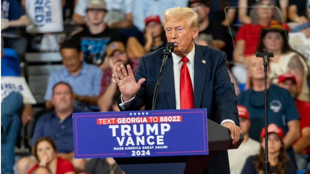 Former president of the USA Donald Trump at campaign rally^ Atlanta^ GA^ August 3^ 2024.