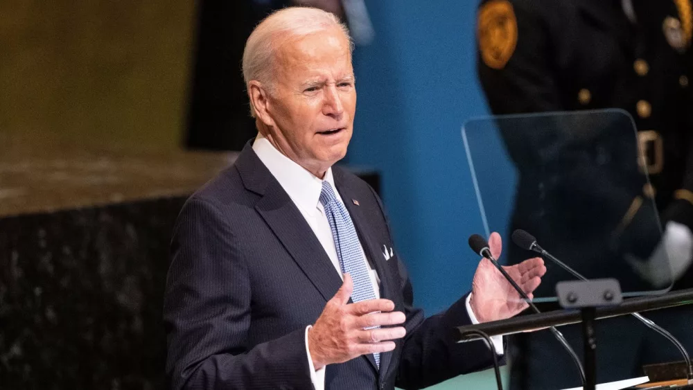 Joseph R. Biden^ President of the United States of America speaks at 77th General Assembly of the United Nations at UN Headquarters. New York^ NY - September 21^ 2022