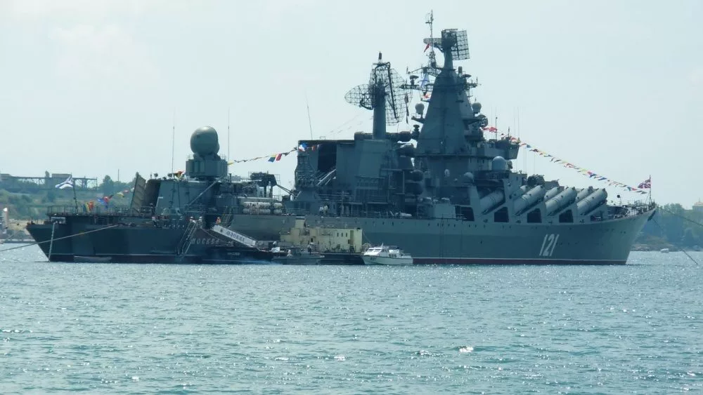 Moskva russian guards missile flagship cruiser of russian navy in Black Sea^ lead ship of Project 1164 Atlant. SEVASTOPOL^ UKRAINE^ 27 JULY^ 2008