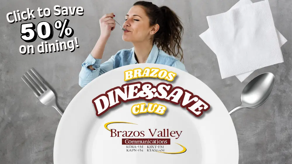 The Brazos Dine and Save Club slider graphic. Clicking here leads to the club's website.