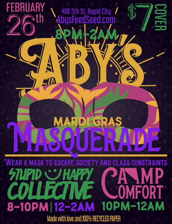 MARDI GRAS MASQUERADE BALL WITH CAMP COMFORT & STUPID HAPPY COLLECTIVE