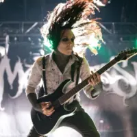 Motionless in White (metalcore music band) perform in concert at Download (heavy metal music festival) on June 22^ 2017 in Madrid^ Spain.