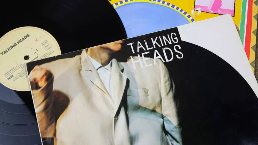 Closeup of Talking Heads new wave vinyl record cover collection