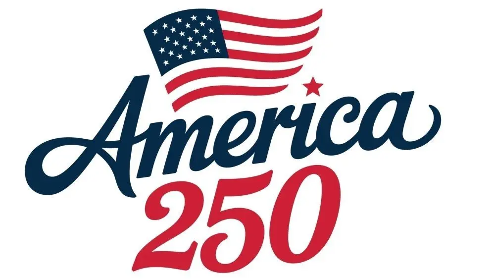 America 250 logo variations with patriotic themes