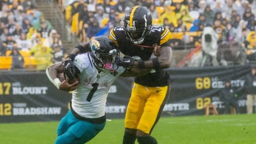 #24 JOEY PORTER JR. CB JACKSONVILLE JAGUARS VS PITTSBURGH STEELERS WEEK 8 OCTOBER 29^ 2023 ACRISURE STADIUM PITTSBURGH PENNSYLVANIA
