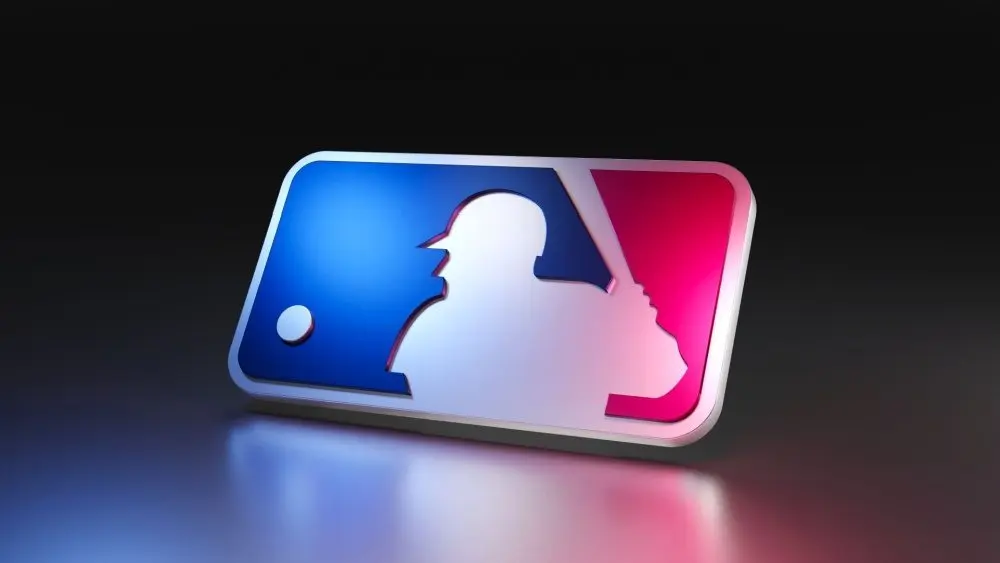 Major League Baseball logo on dark background with metallic surface. 3D render