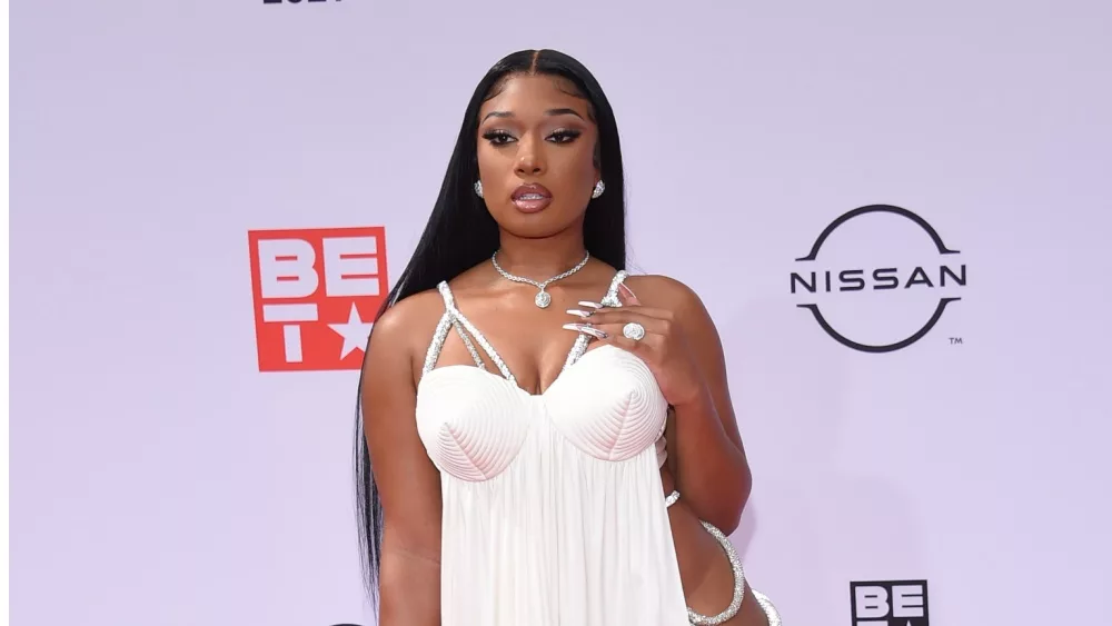 Megan Thee Stallion arrives for the 2021 BET Awards on June 27^ 2021 in Los Angeles^ CA.