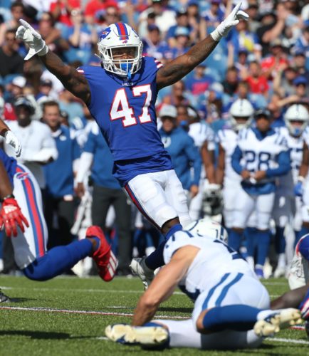 Buffalo Bills cornerback Christian Benford (47) watches the