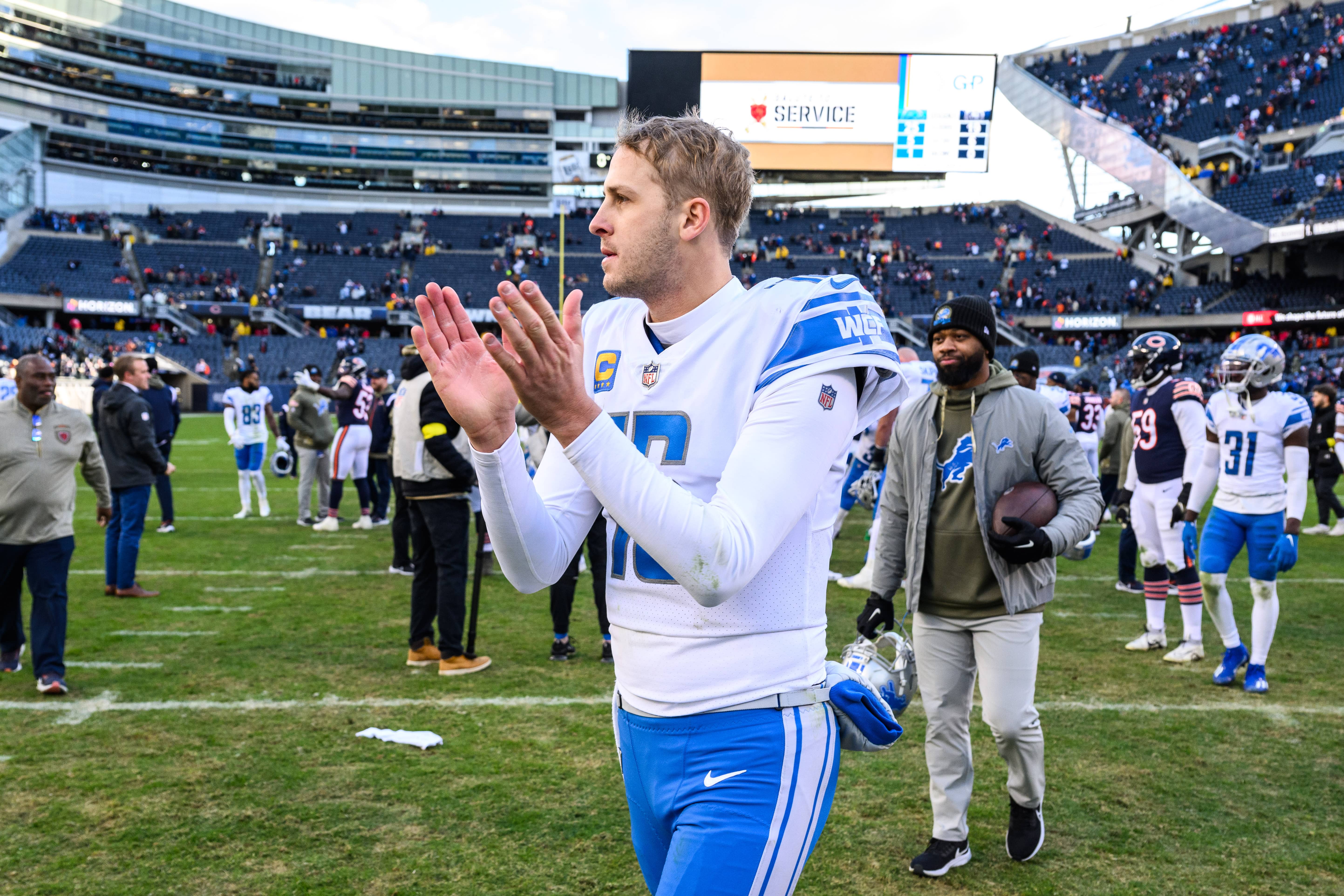 Lions quarterback Jared Goff praises fans for dominating Lambeau Field