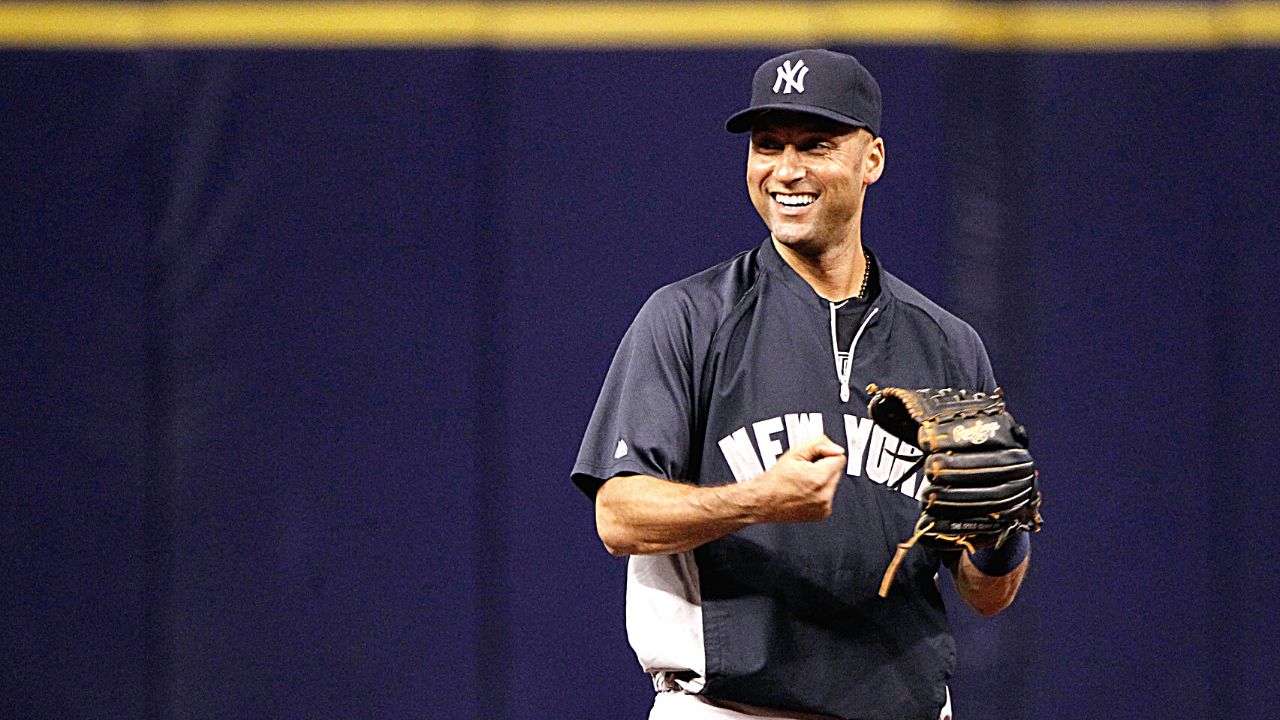 New York Yankees shortstop Derek Jeter stretches just before the