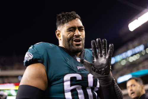 Philadelphia Eagles tackle Jordan Mailata (68) walks off the field