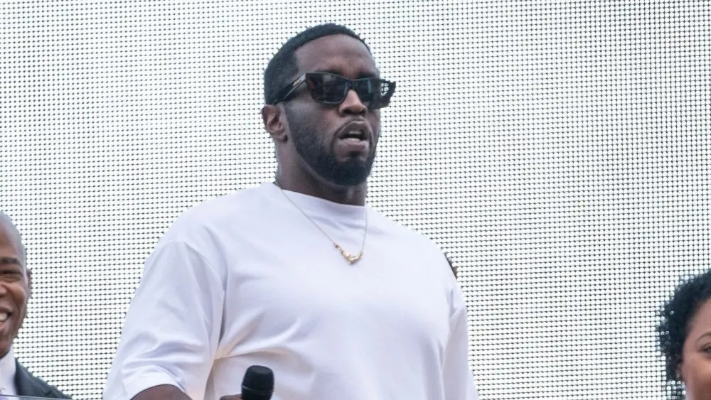 Sean "Diddy" Combs speaks and performs to the crowd after being presented with the key to the city by Mayor Eric Adams on Times Square in New York on September 15^ 2023