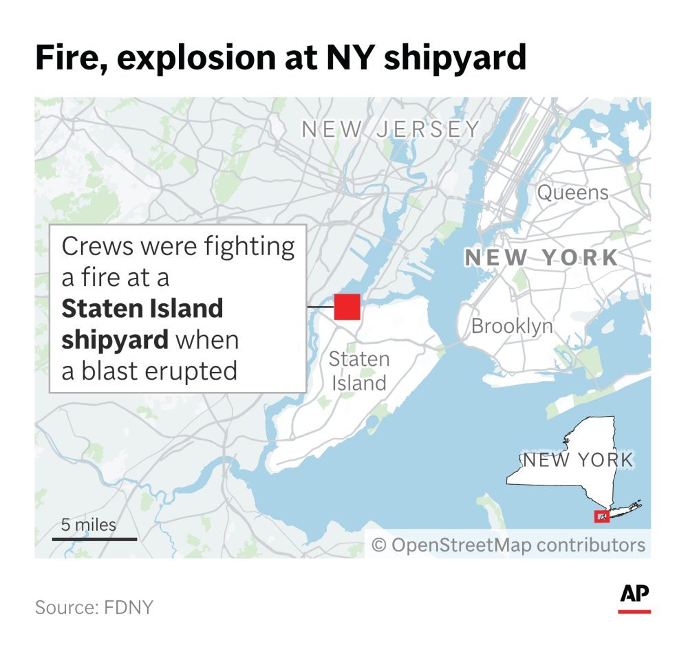A fire and shipyard explosion on Staten Island injures at least 16 ...