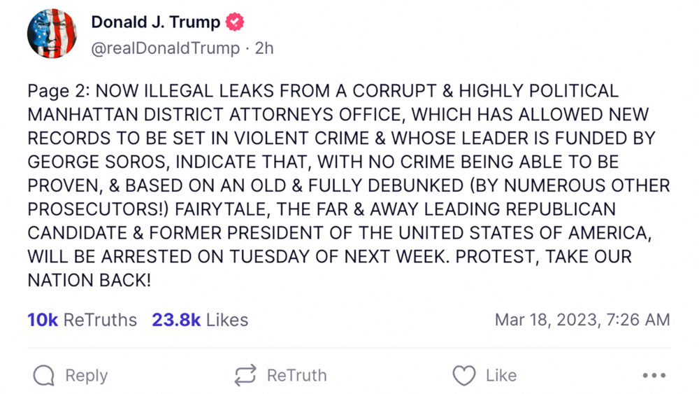 message-on-truth-social-account-of-former-u-s-president-donald-trump-reads-that-he-expects-to-be-arrested