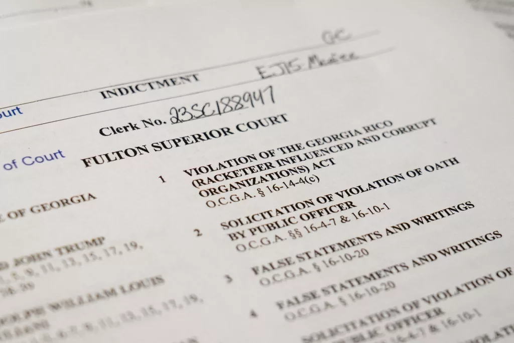 a-view-of-the-indictment-after-a-georgia-grand-jury-voted-to-indict-former-president-donald-trump-with-several-felonies-in-the-case-investigating-attempts-to-overturn-the-results-of-the-2020-preside