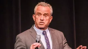 Robert F. Kennedy Jr. discusses immigration issues after the premiere of "Midnight at the Border" in Beverly Hills^ Calif.^ on Aug. 3^ 2023.