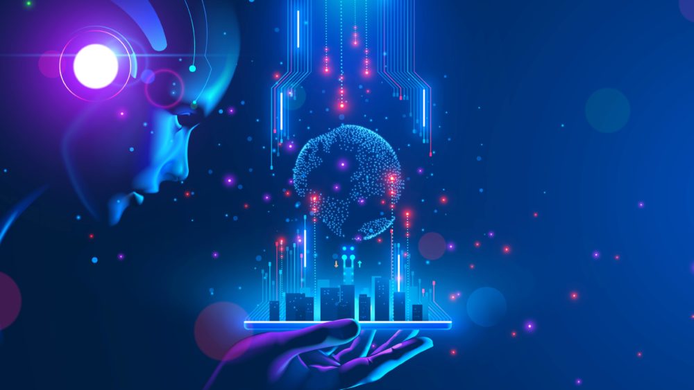 artificial-intelligence-looking-at-smart-city-connected-with-planet-through-global-mobile-internet-on-phone-ai-control-city-infrastructure-data-traffic-ensure-safety-world-communication-concept