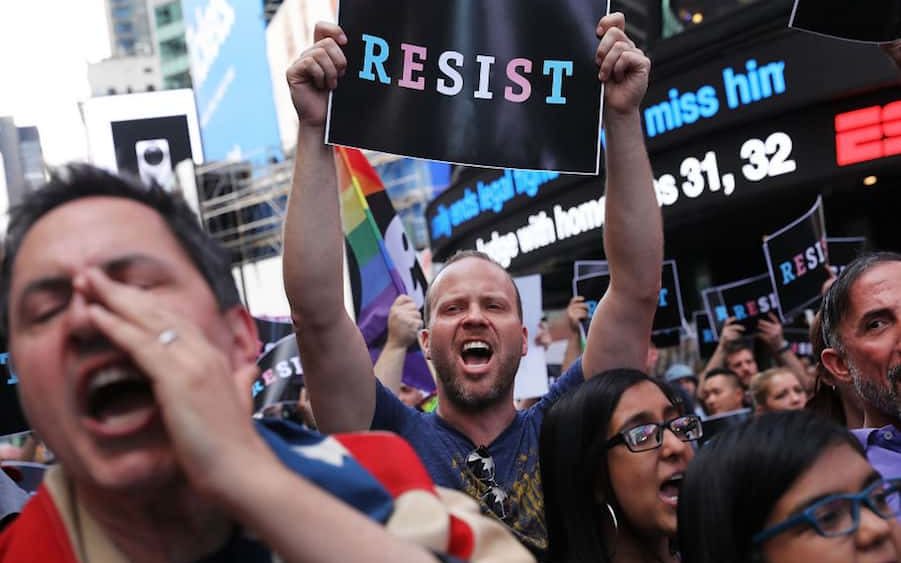 anti-trump-protesters-demonstrate-in-times-square-against-trump-announcement-of-banning-lgbt-service-members