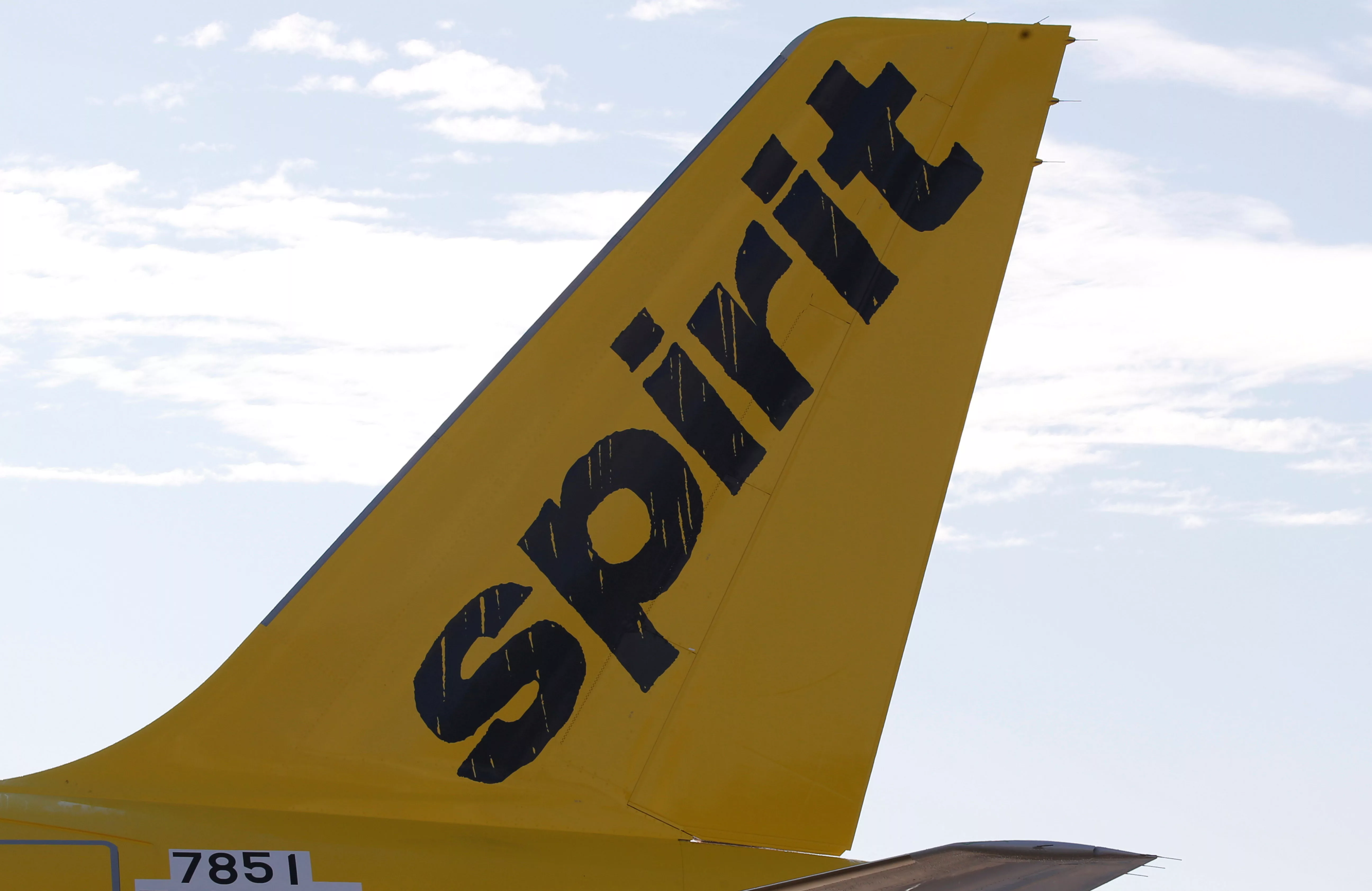 a-logo-of-low-cost-carrier-spirit-airlines-is-pictured-on-an-airbus-plane-in-colomiers-near-toulouse