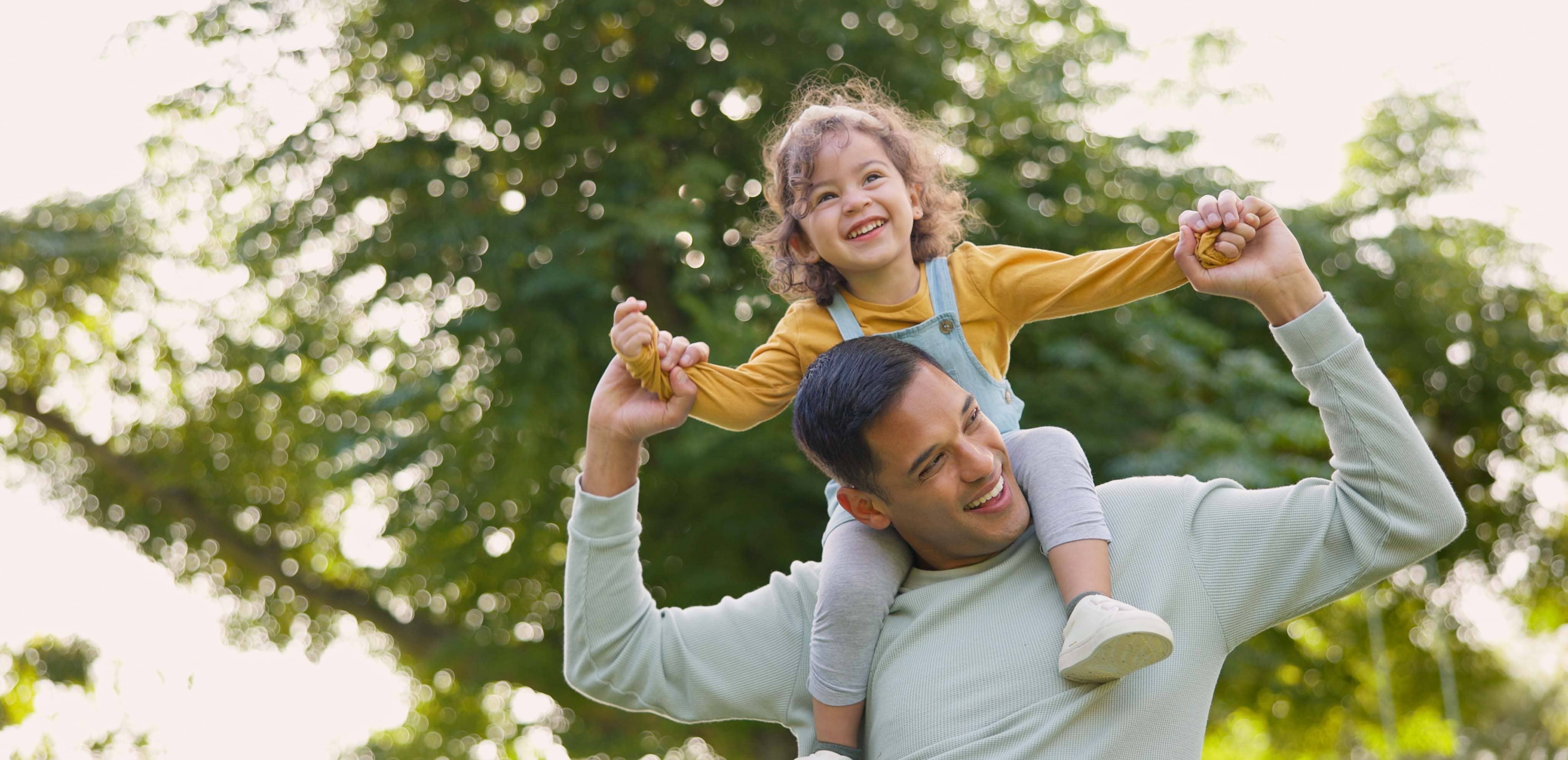 happy-piggyback-and-father-with-girl-in-nature-bonding-and-having-fun-smile-dad-and-carrying-child-on-shoulders-play-and-enjoying-quality-family-time-together-outdoor-in-park-with-love-and-care