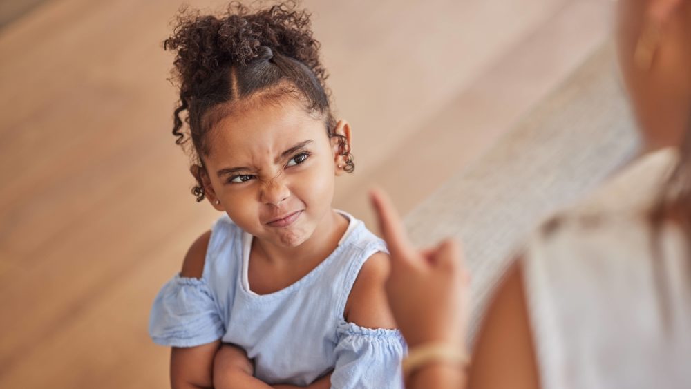 angry-child-and-tantrum-discipline-conflict-for-attitude-problem-in-home-with-stressed-mother-young-girl-frustrated-unhappy-and-moody-at-disappointed-adult-punishment-for-negative-behaviour