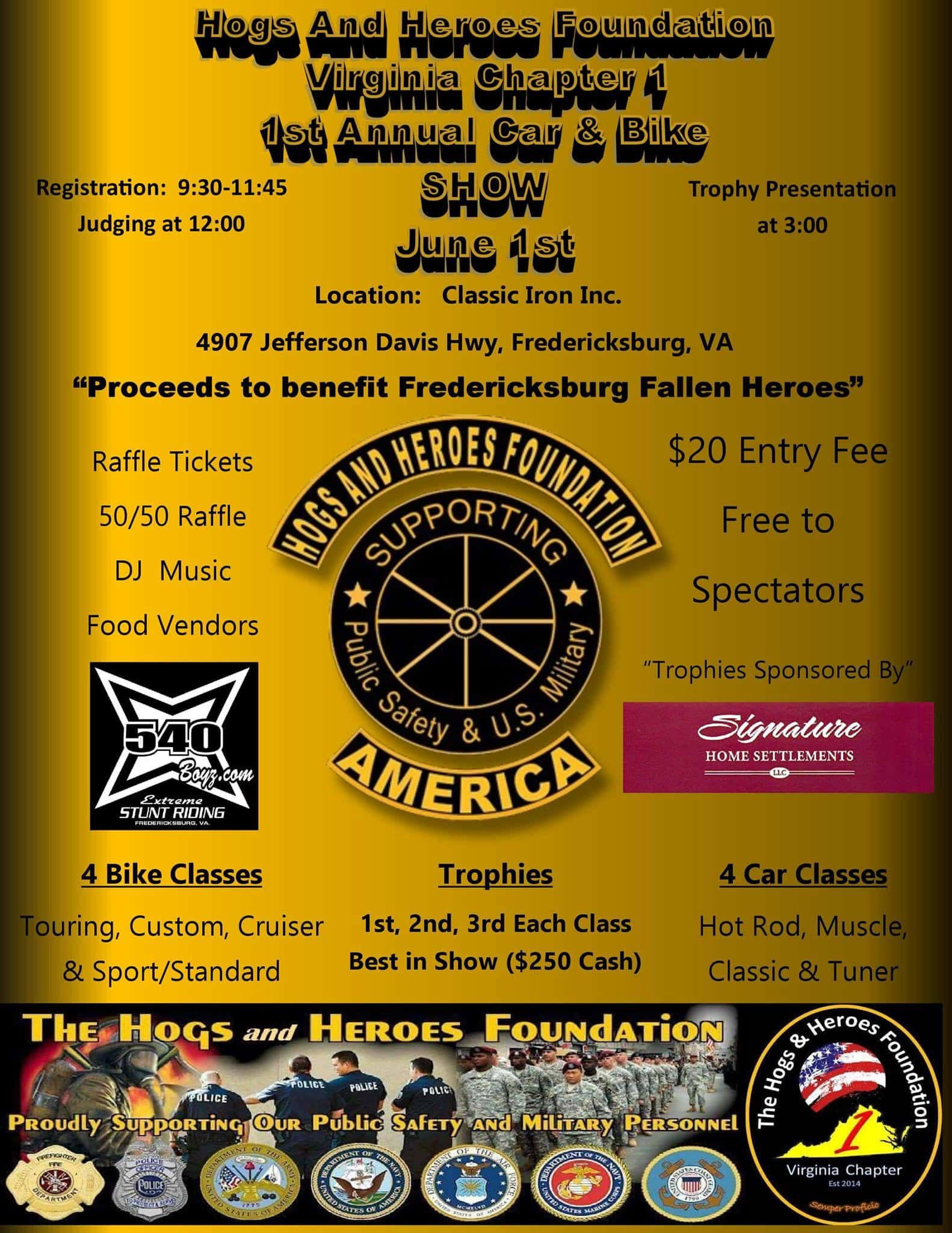 1st Annual Hogs And Heroes Foundation Va 1 Car Truck Bike Show