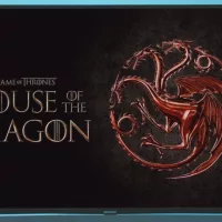 'House of Dragons' HBO MAX TV series on big tv screen. Game of Thones house of dragons television show at home