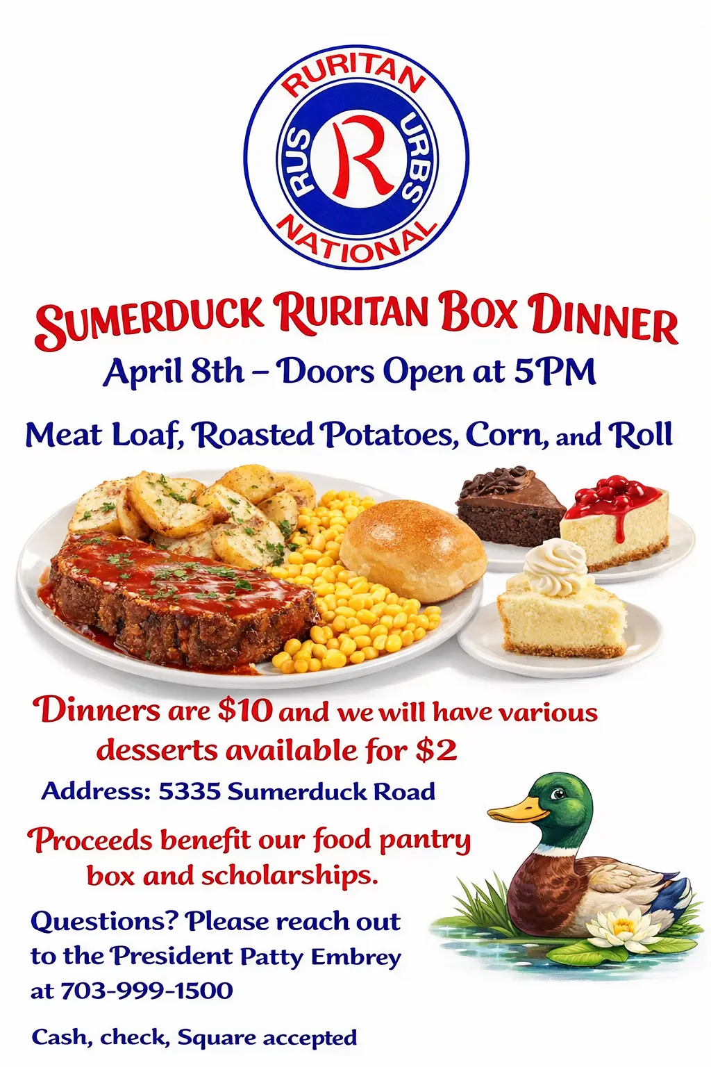 Box Dinner on Wednesday 04/08/26 @ Sumerduck Ruritan Club