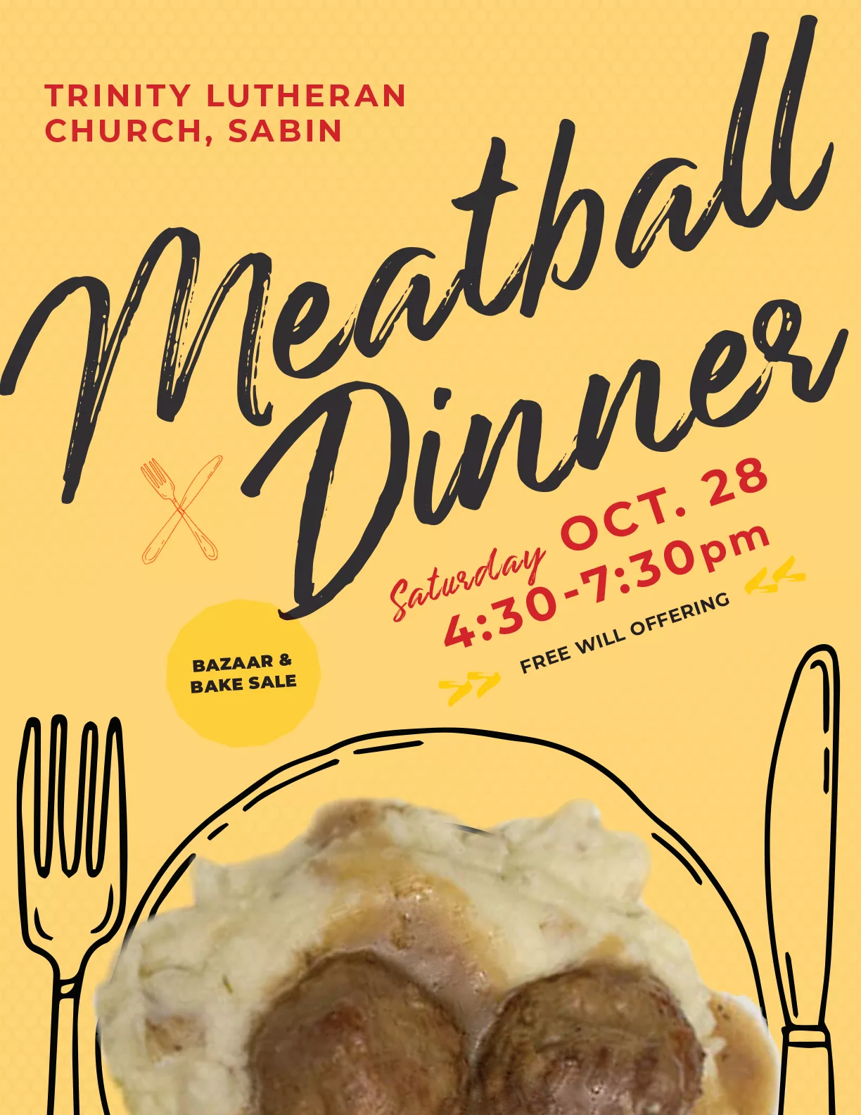 Meatball Dinner, Bazaar and Bake Sale Trinity Lutheran Church, Sabin