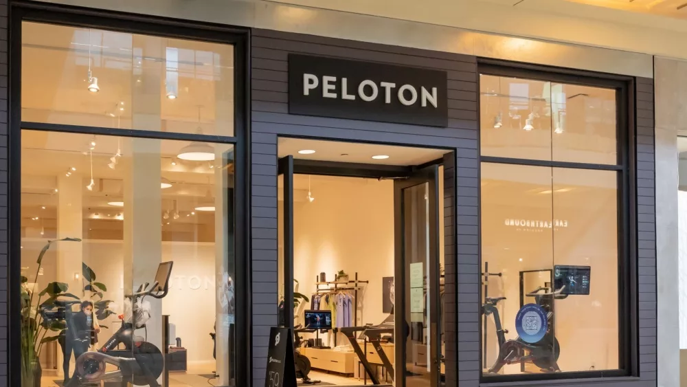 Peloton store in a shopping mall. Peloton Interactive^ Inc. is an American exercise equipment and media company.