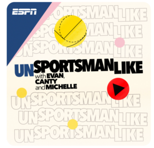 show image with text that reads "unsportsmanlike with evan canty and michelle"