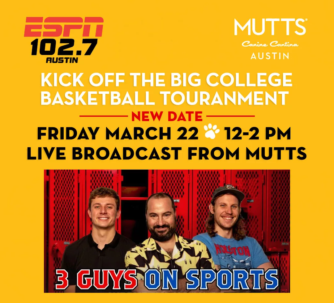 header image new date for 3 guys at mutts watch party