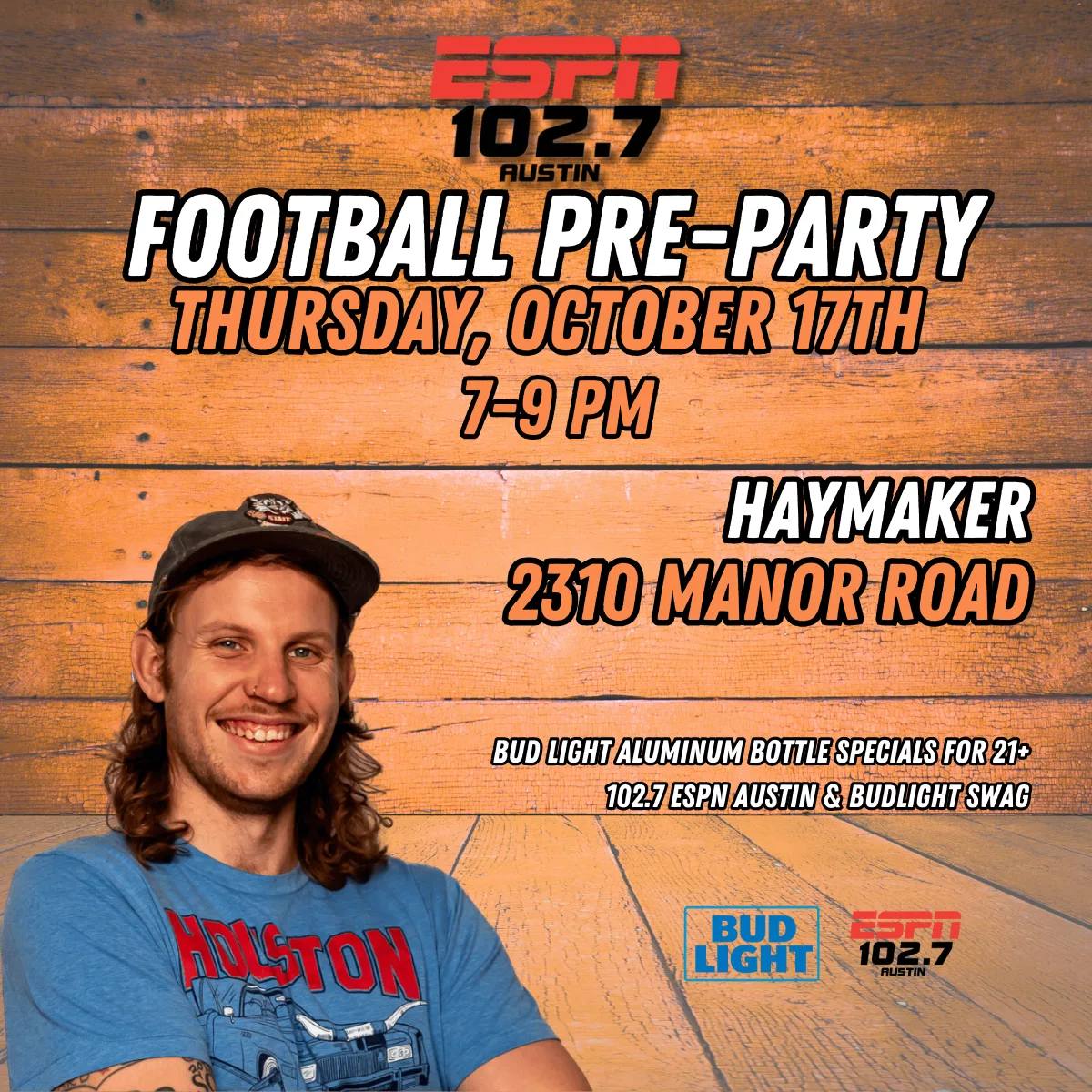 ESPN Austin preparty at haymaker with Sawyer on Thursday, 10-17 from 7pm-9pm