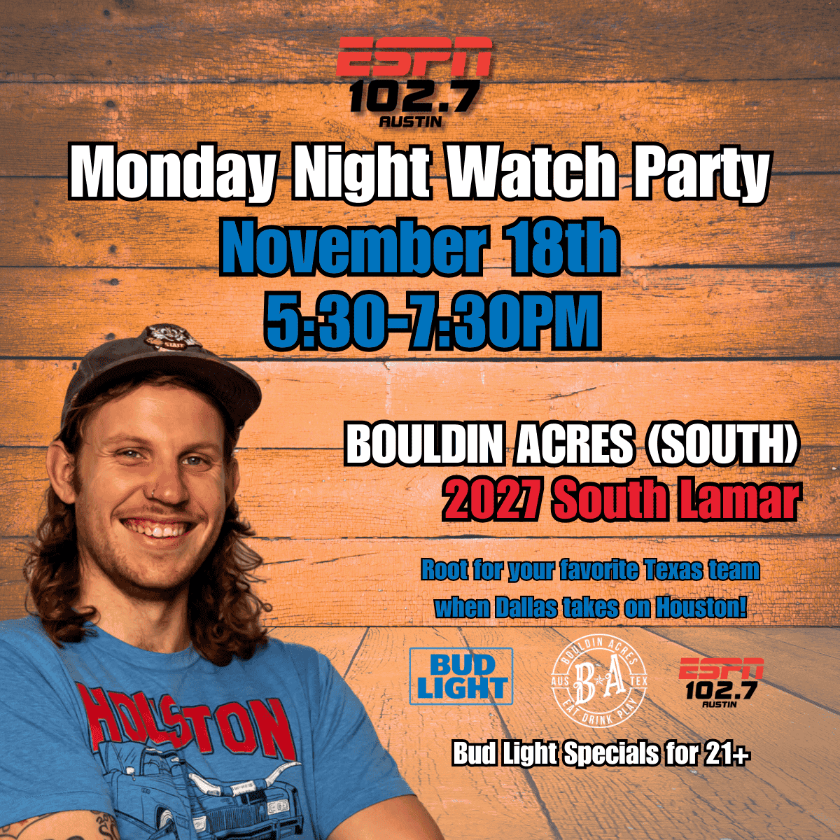 Dallas Houston Watch Party at Bouldin Acres South