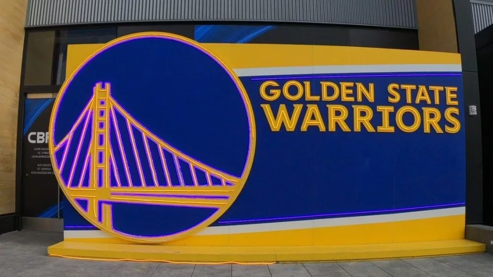 Chase Center is an indoor arena in the Mission Bay neighborhood of San Francisco^ California. Golden State Warriors team logo. San Francisco^ California^ USA^ June 29^ 2022: