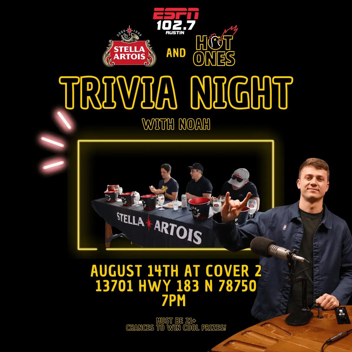 stella update hot ones 8-14-25 with noah game time espn 102.7 event