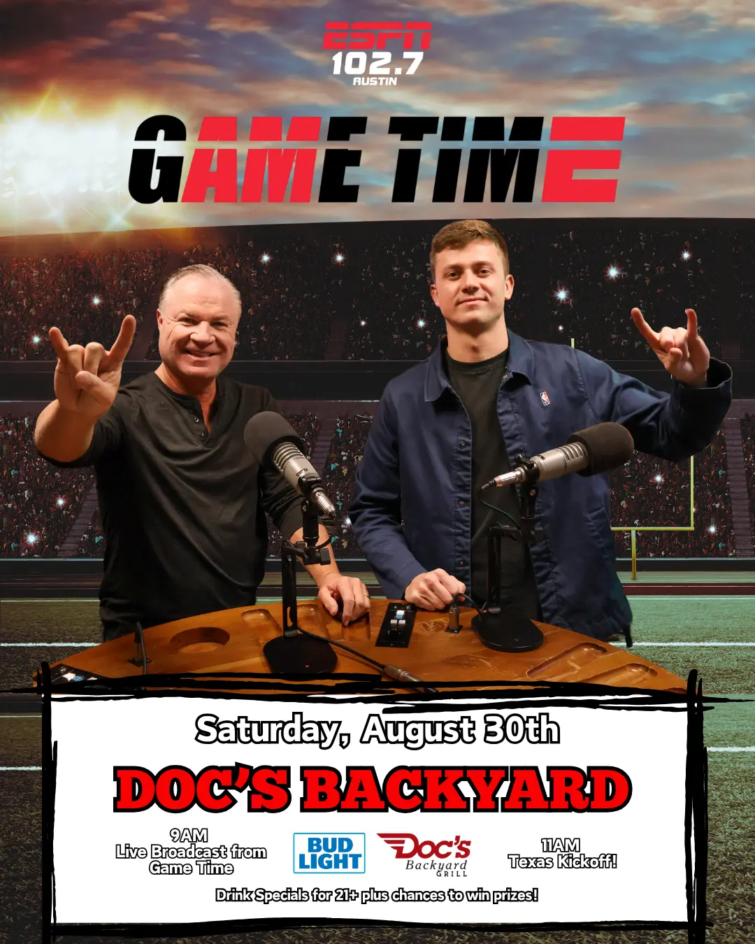 game time live broadcast and watch party docs backyard 1027 espn aug 30th