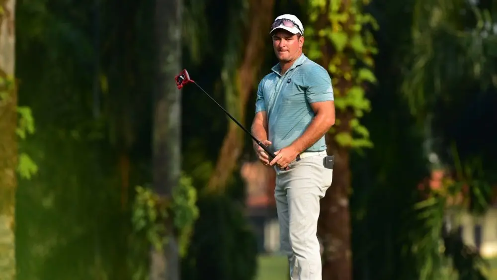 Ryan Fox of New Zealand react to his putt^ during Round 1 of Maybank Championship 2019^ at Saujana Golf & Country Club^ Kuala Lumpur^ Malaysia ^ on March 21^ 2019.
