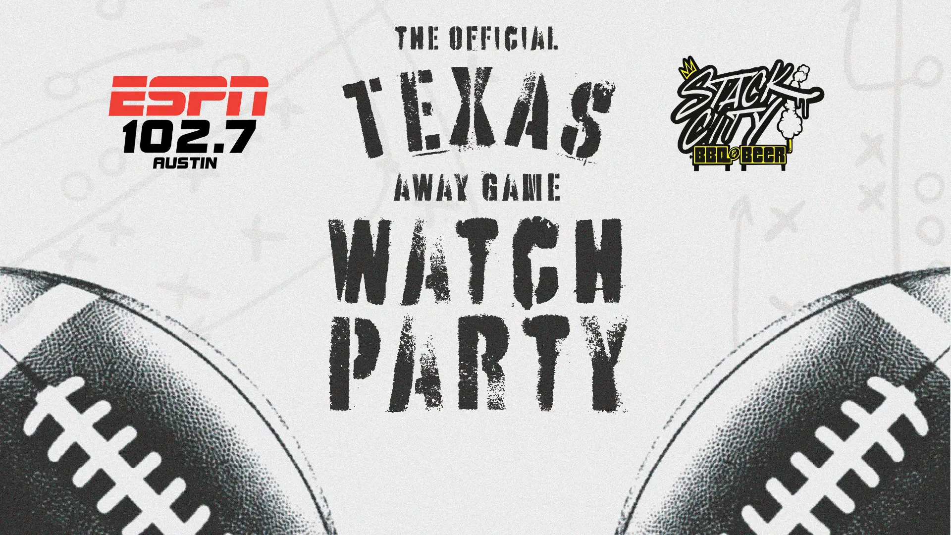 away game watch parties 2026 stack city bbq 102.7 ESPN Austin radio event header
