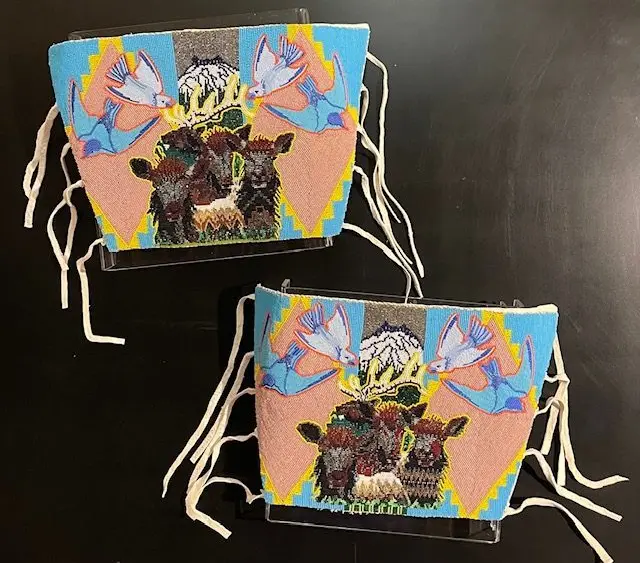 “Elk Season” beaded leggings by Marjorie Kalama-Gabriel (2024 Judge’s Choice^ Contemporary Category). From the “31st Annual Warm Springs Tribal Member and Youth Exhibit.” Photo Credit: Angela Anne Smith.